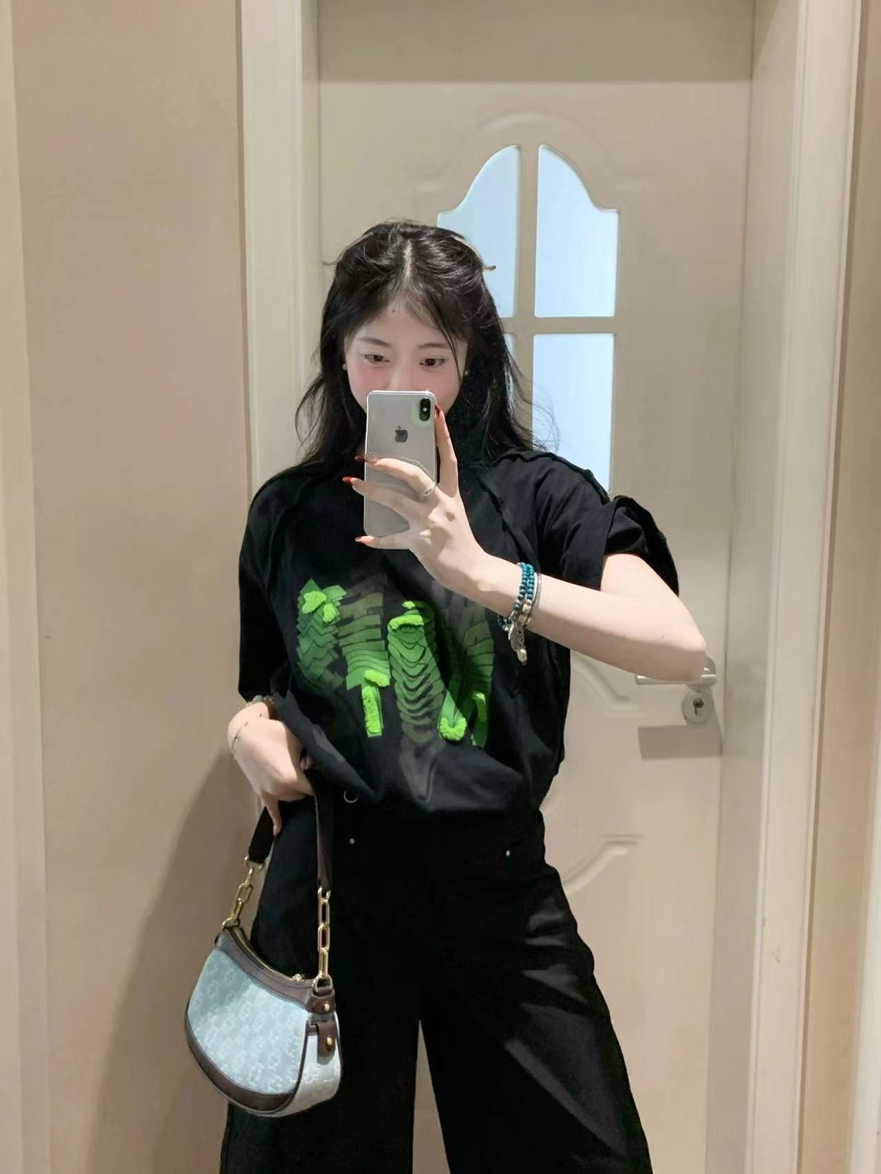高質量純棉220克精梳緊密手感好直播品質前印花短袖t恤女