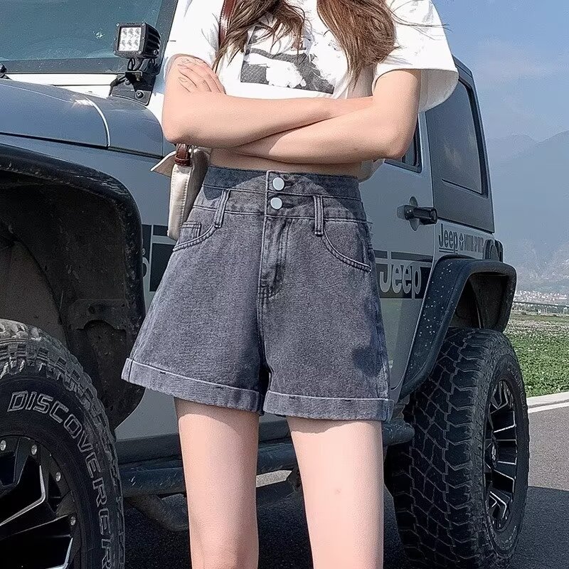 牛仔短褲夏季2024新款女潮ins高腰顯瘦a字闊腿中褲寬鬆五分褲網紅