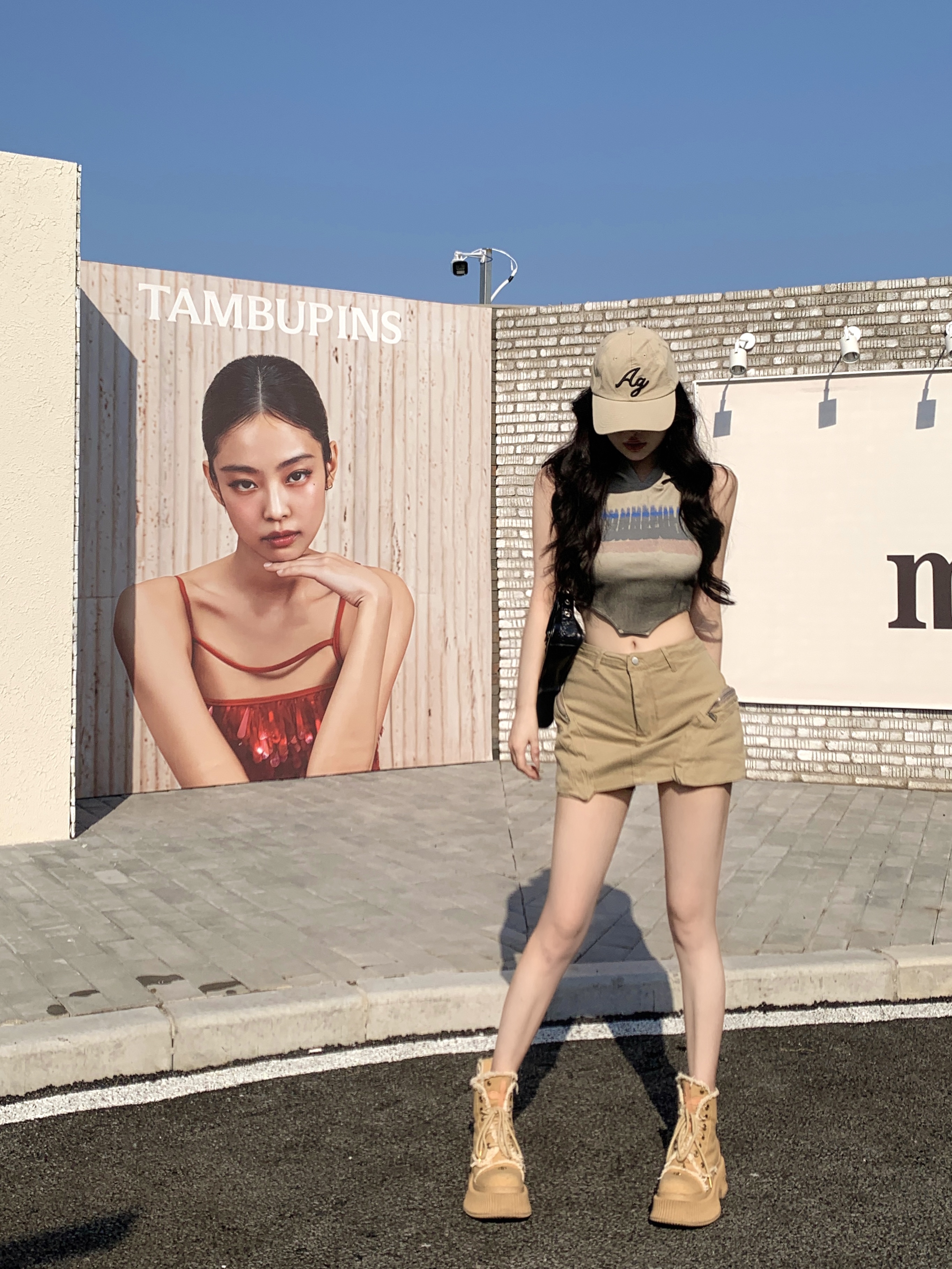 實拍美式高街復古廢土風不規則字母帶帽背心上衣女辣妹工裝半身裙