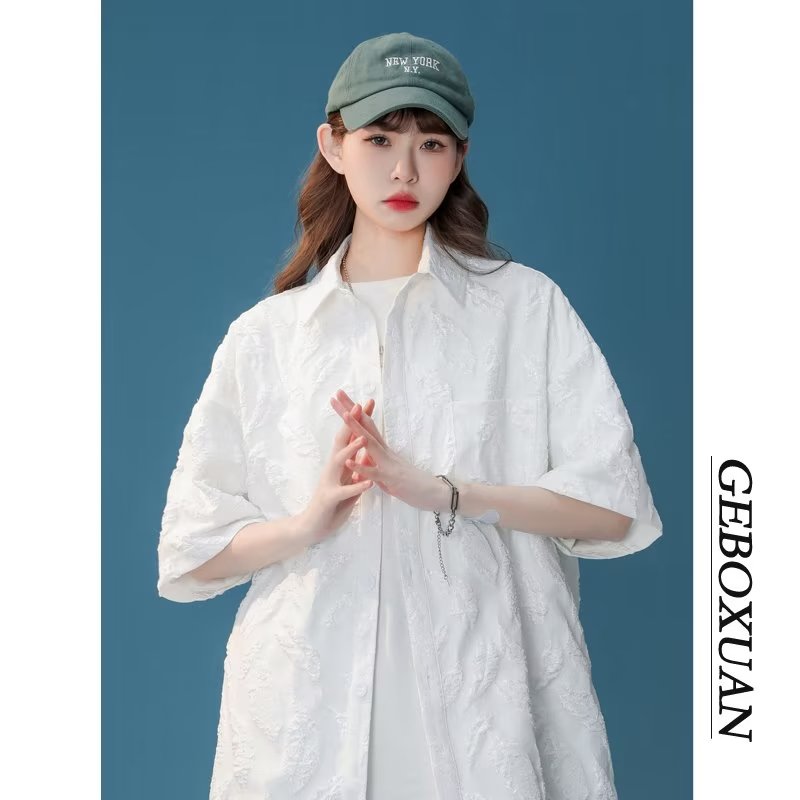 襯衫方領潮流新款日系百搭ins女氣質簡約時尚原宿五分袖流行文藝