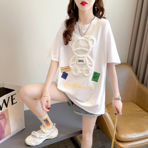 Real shot of cotton Internet celebrity ins trend super hot short-sleeved T-shirt for women in summer loose casual design niche versatile top