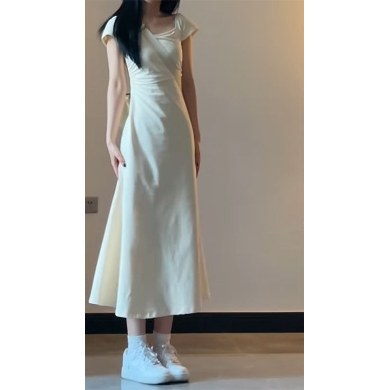 質量溫柔風法式短袖連衣裙甜美洋氣百搭純欲包臀收腰長裙子