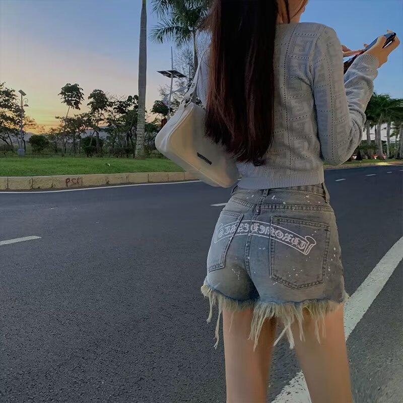 夏2024新款大碼高腰牛仔短褲女學生chic寬鬆顯瘦拉鏈闊腿a字熱褲