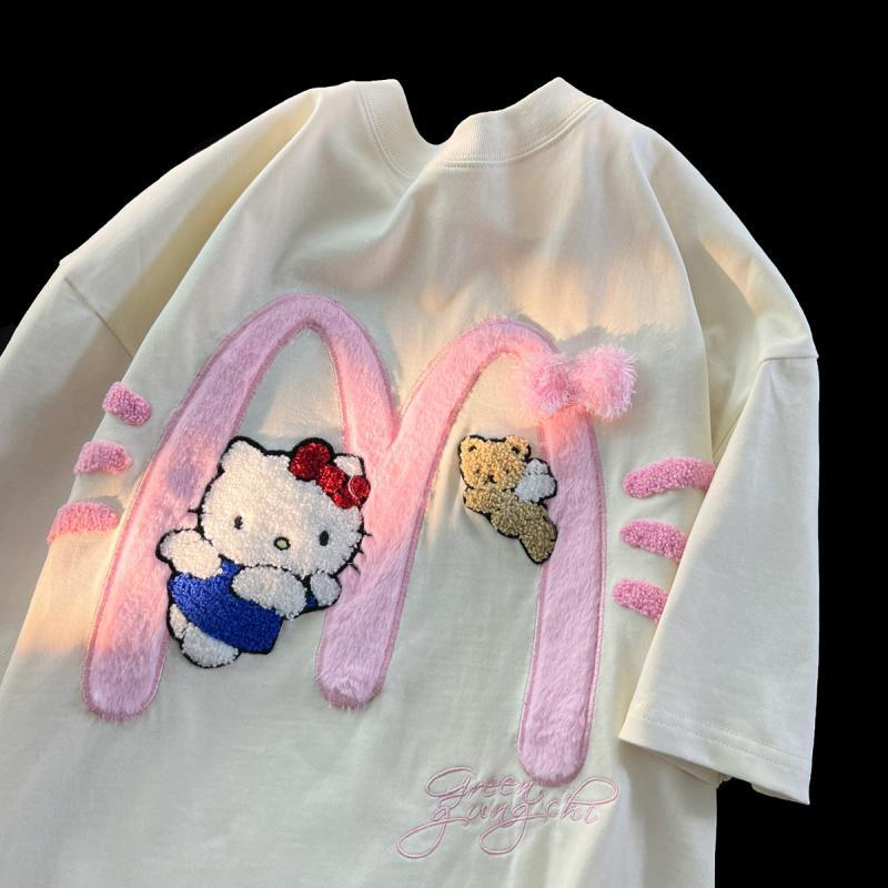 純棉 刺繡短袖t恤女夏季小眾寬鬆休閒半袖上衣