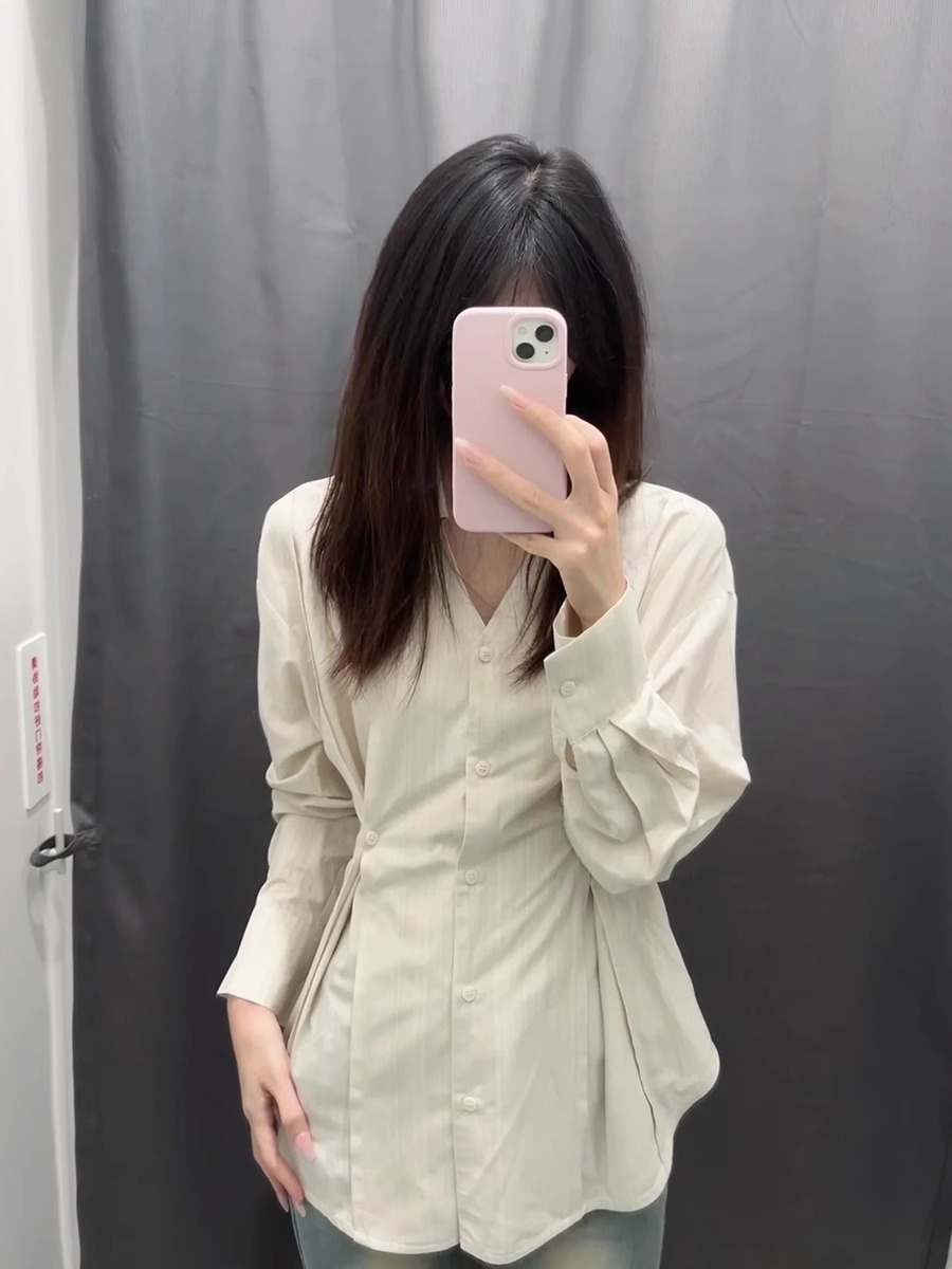 暗條紋肌理感收腰襯衫女裝新款早春上衣疊穿內搭打底襯衣外套秋冬
