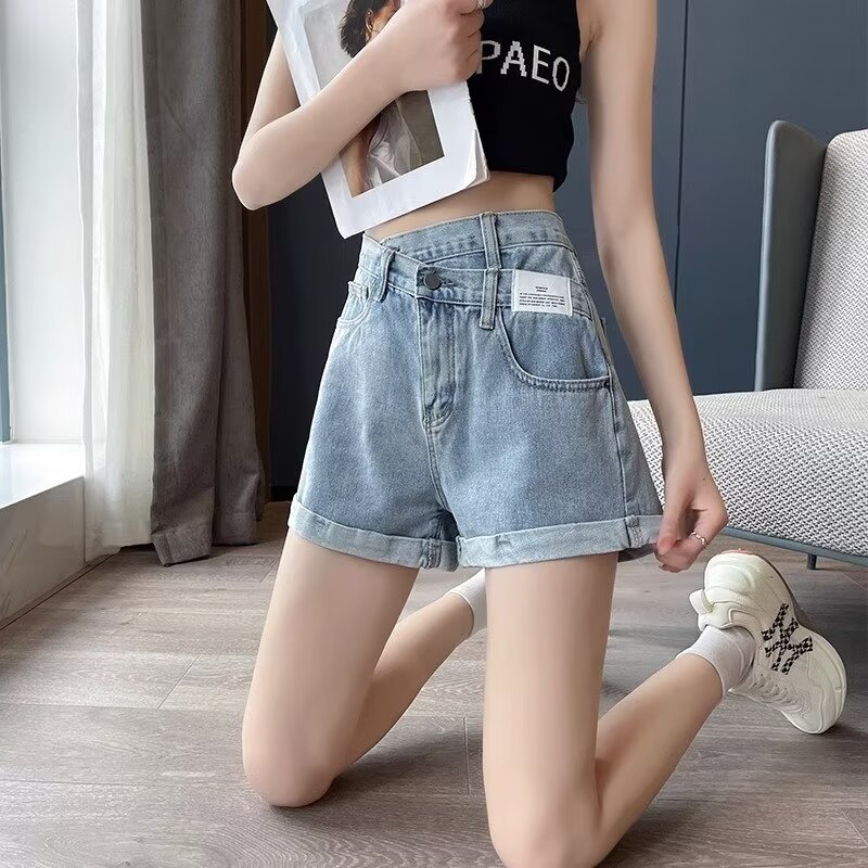 超高腰牛仔短褲女2024夏季新款寬鬆淺色a字顯瘦潮流百搭熱褲