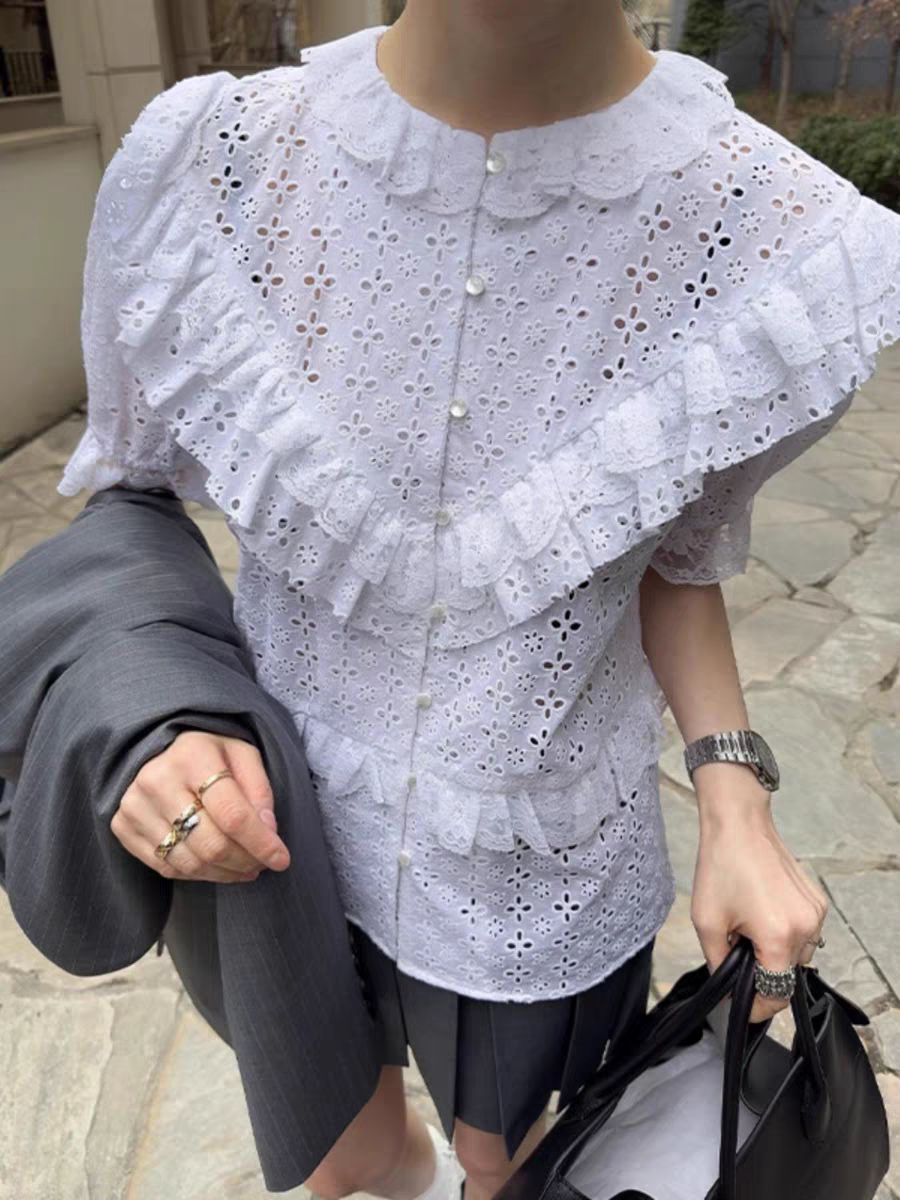Korea Hollow Design Ruffle Top
