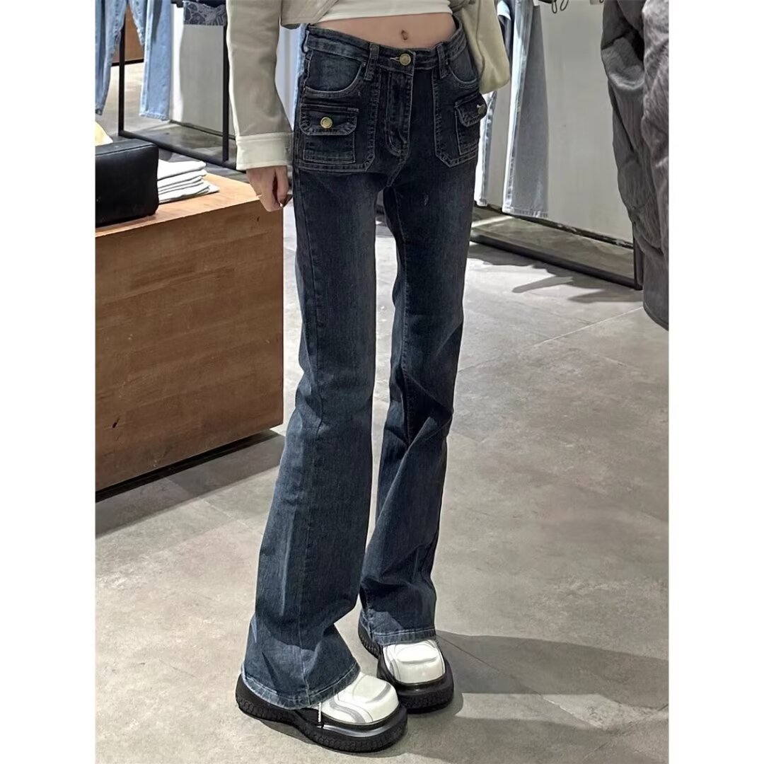 復古高腰顯瘦牛仔褲夏季女設計感小眾長褲微喇叭褲直筒褲拖地褲子