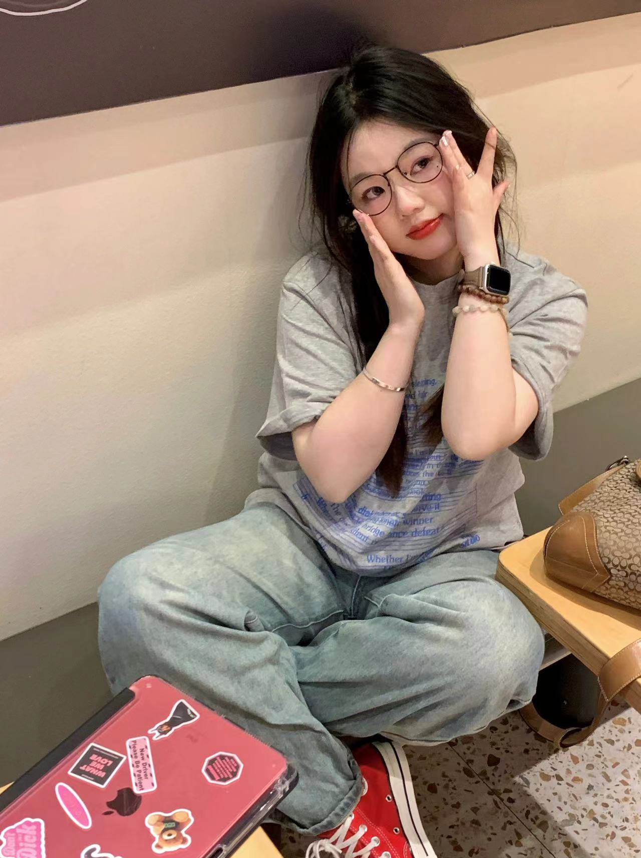 高質量純棉220克精梳緊密手感好直播品質前印花短袖t恤女