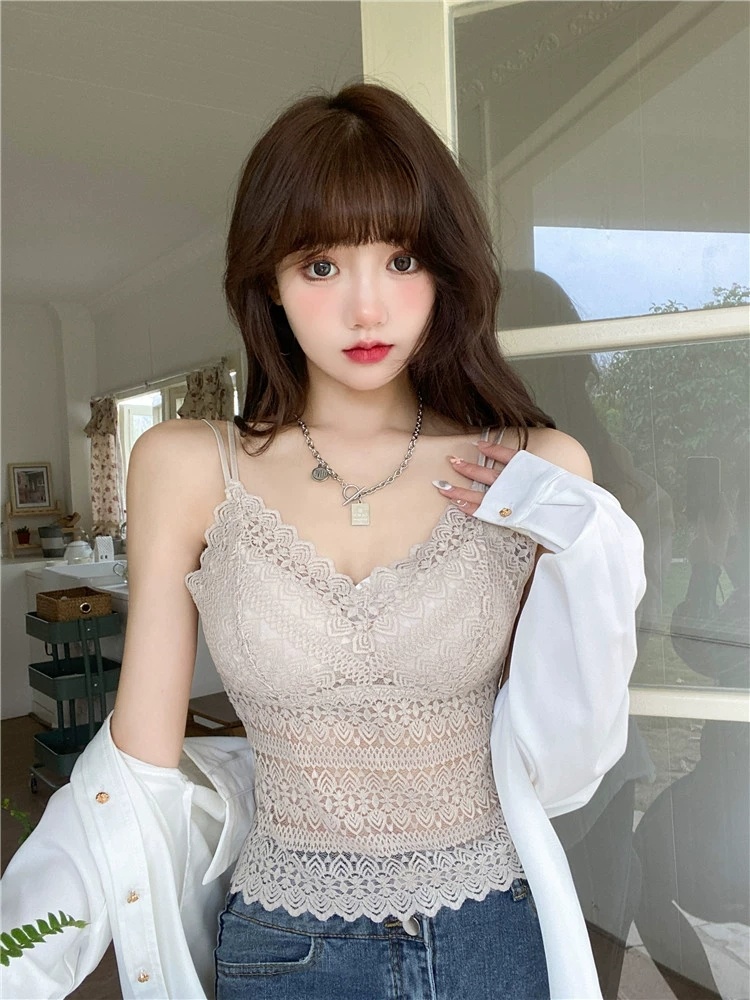 純欲蕾絲吊帶背心女夏季新款設計感小眾V領抹胸美背內衣