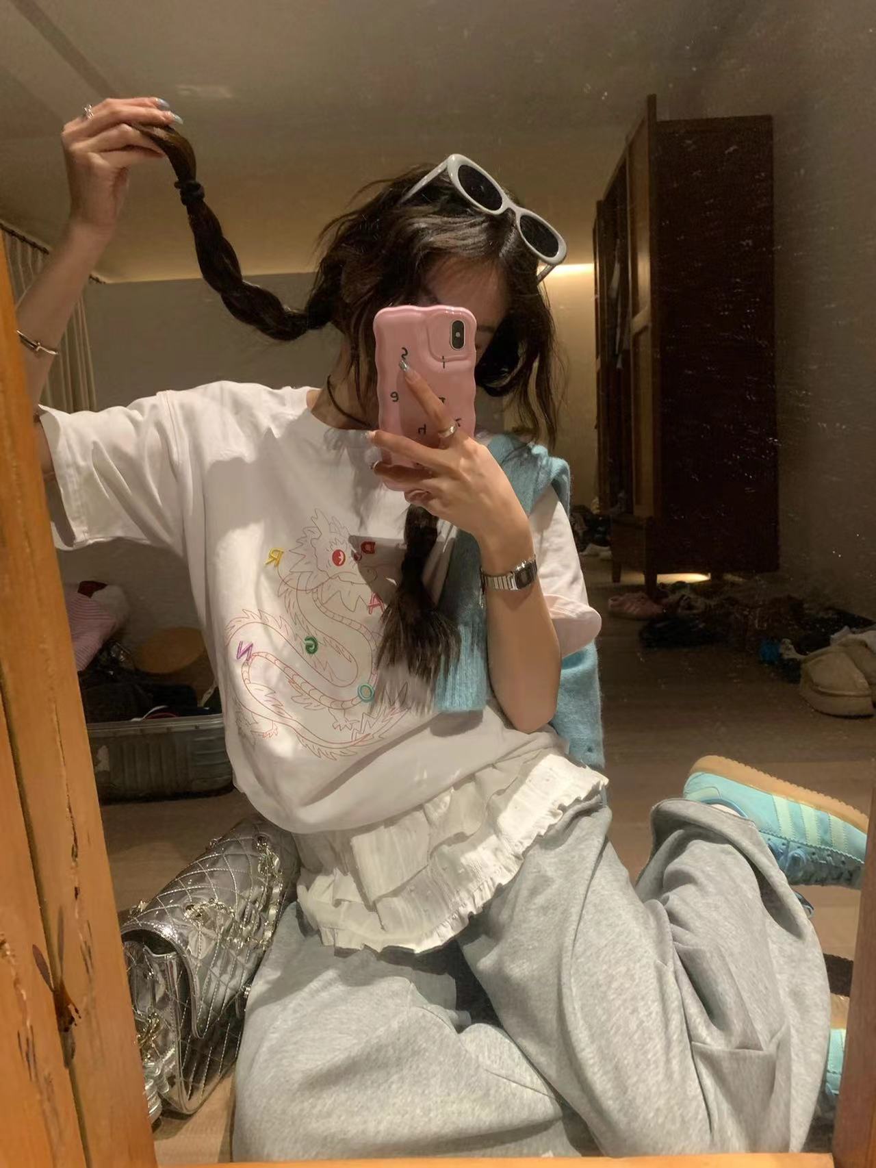 高質量純棉220克精梳緊密手感好直播品質前印花短袖t恤女