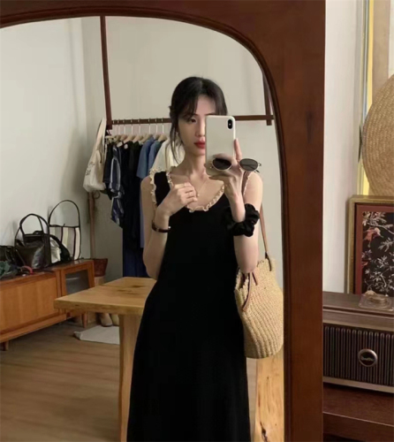 2024 Spring New French Sleeveless Button-Trim Blouse Dress Loose Fitting Slimming Elegant Strap Dress