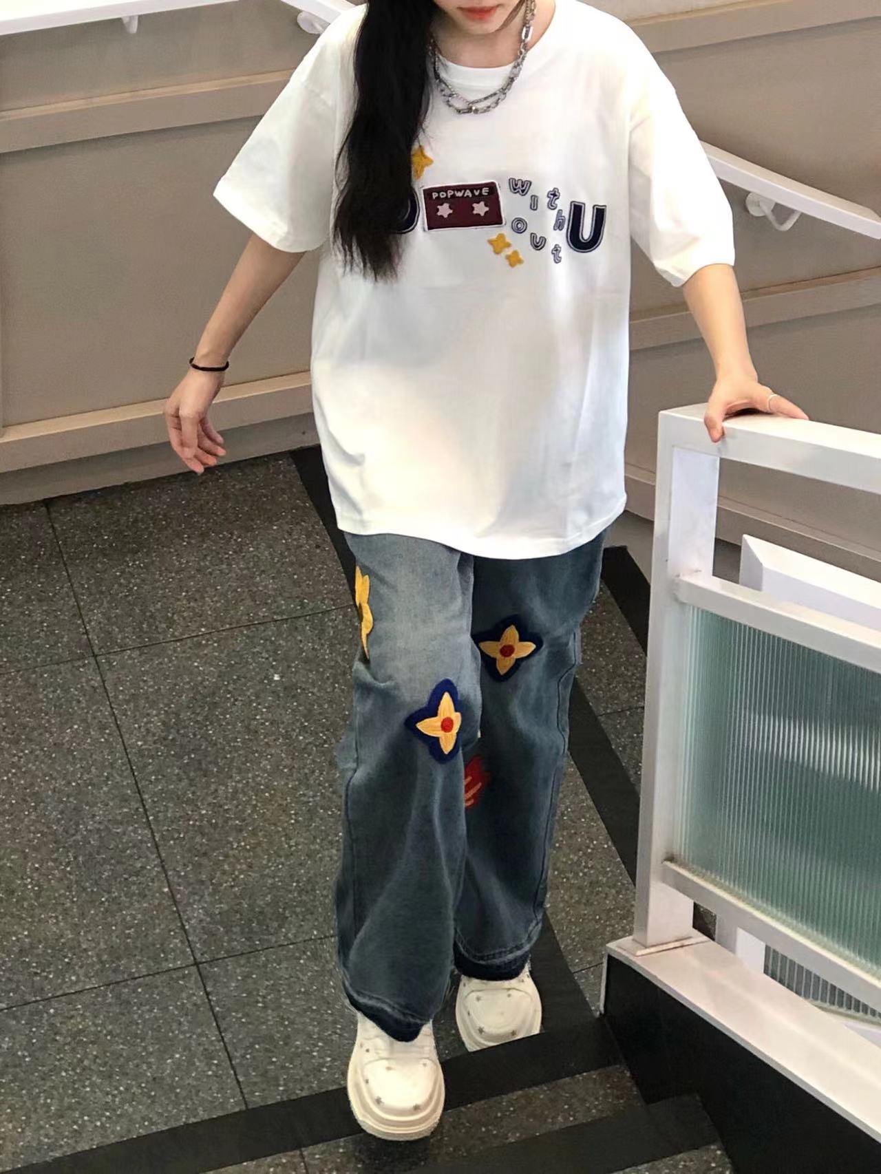 高質量純棉220克精梳緊密手感好直播品質前後印花短袖t恤女