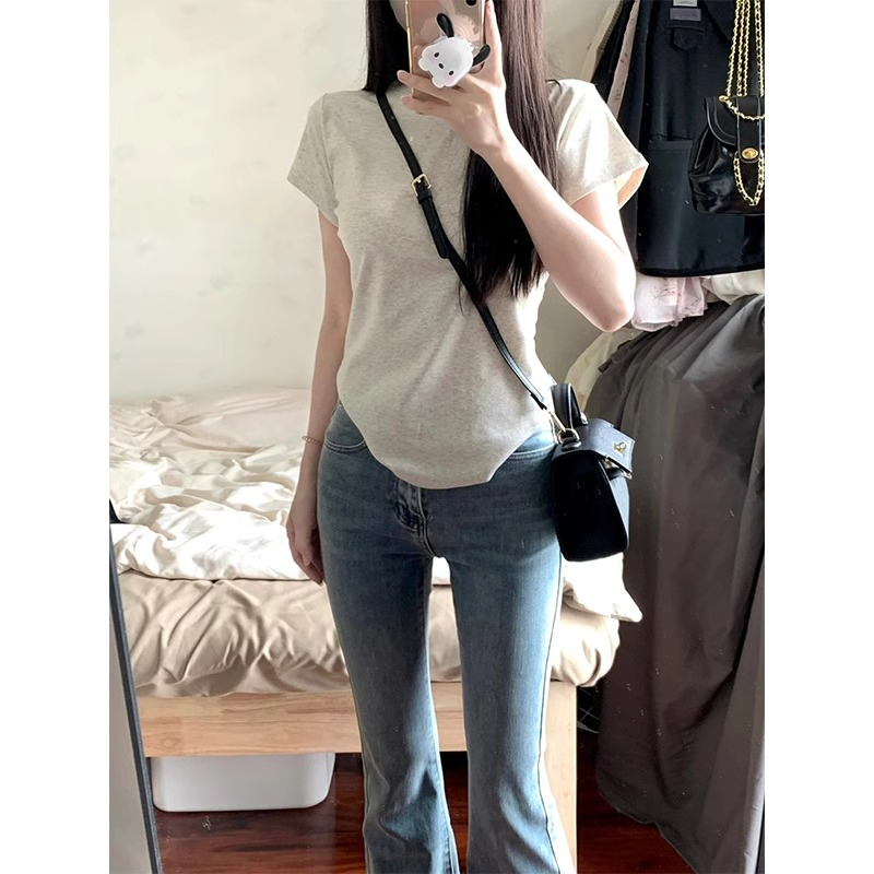 美式復古甜辣妹短袖正肩t恤女2024夏季新款緊身顯瘦純棉半袖上衣