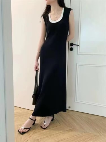 实拍 无袖针织连衣裙女春夏2024年新款韩版叠穿拼接假两件背心裙