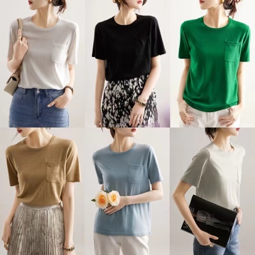 韩版短袖t恤女夏季2024新款圆领半袖薄款镂空短款针织上衣
