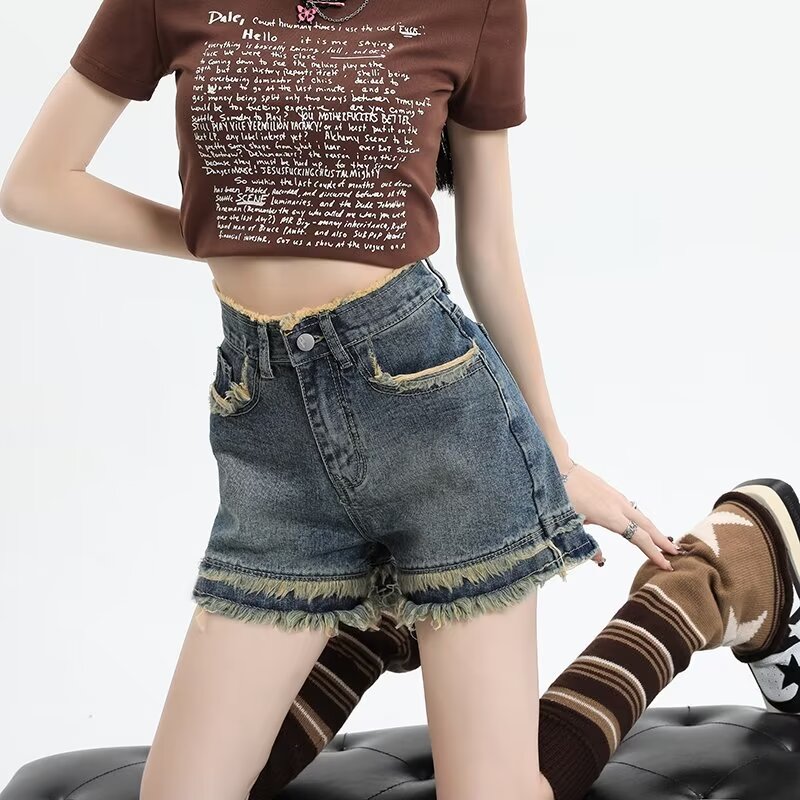 韓版寬鬆顯瘦闊腿熱褲潮ins夏季薄款高腰a字牛仔短褲女
