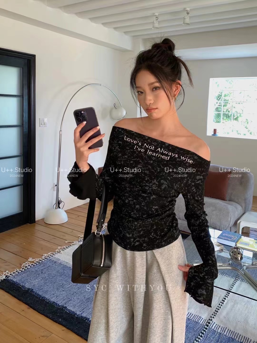 2024春季新款性感一字肩辣妹長袖T恤女小眾內搭設計露肩顯瘦上衣