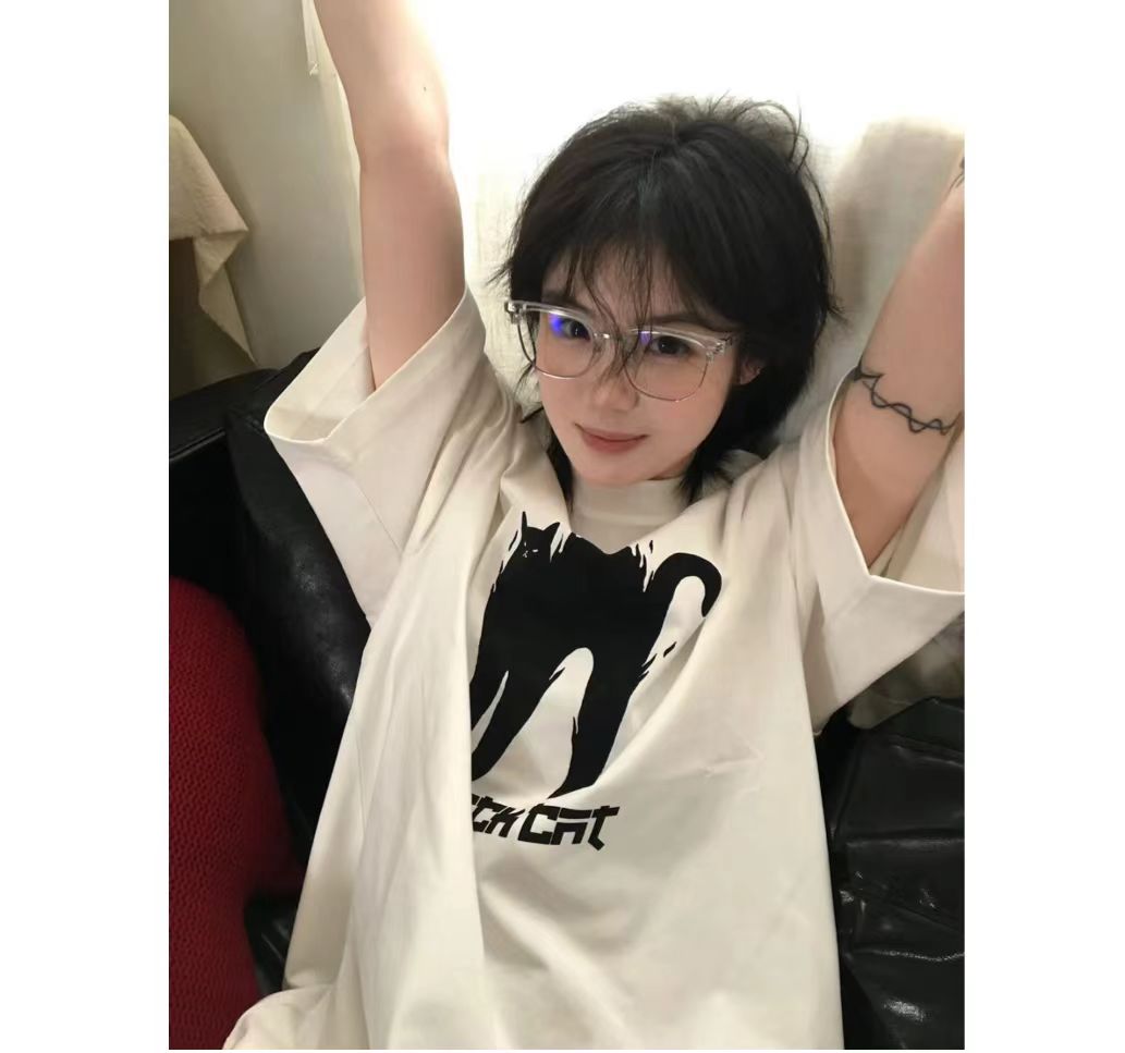 高質量純棉220克精梳緊密手感好直播品質前印花短袖t恤女