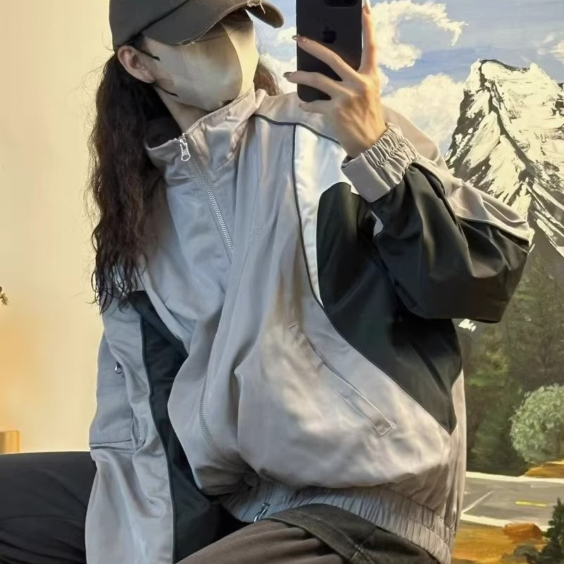 美式復古拼接棒球服女2024年春秋季設計感寬鬆百搭潮牌飛行員夾克