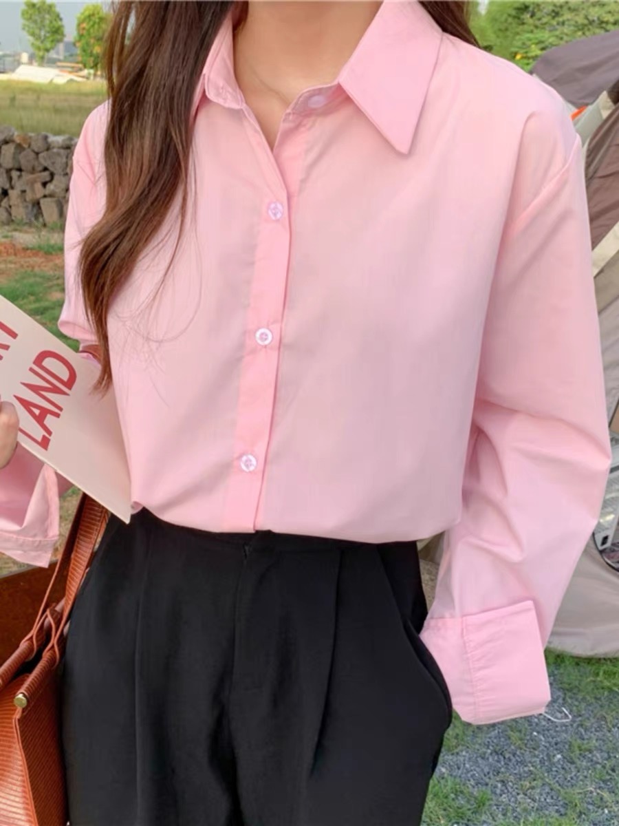 春秋打底overs襯衣女韓版中長款百搭簡約襯衫女設計感小眾休閒