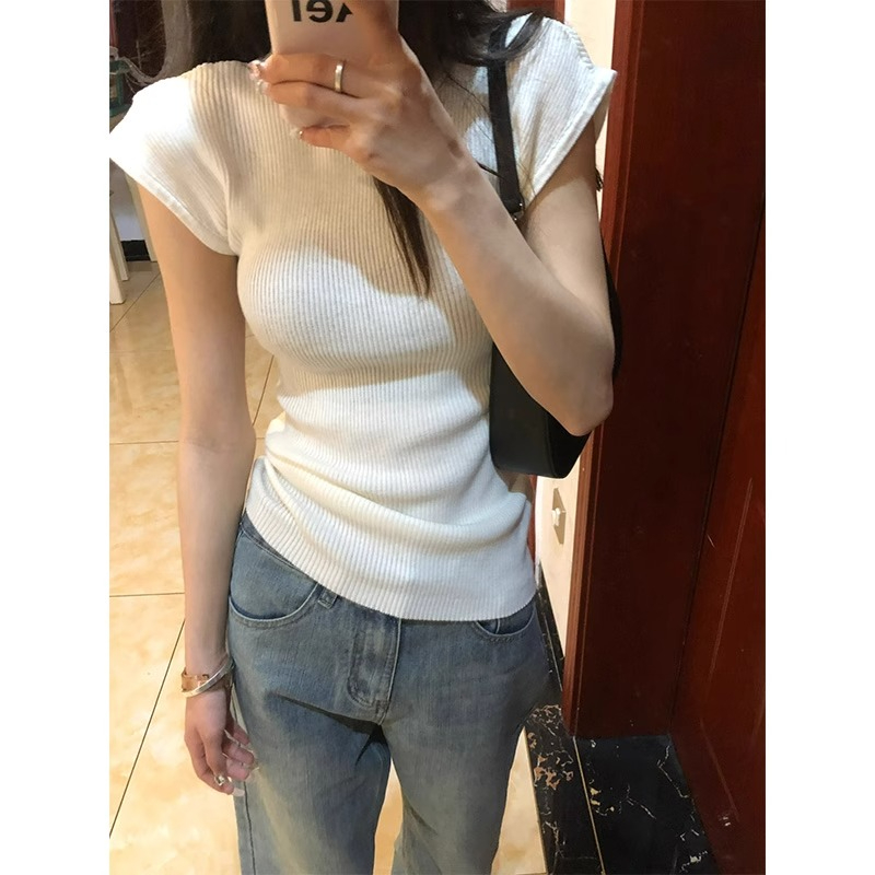 純欲風甜辣白色短袖t恤女夏季新款修身顯瘦內搭別致小眾上衣