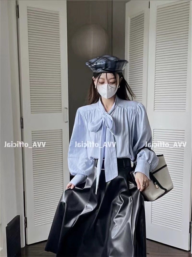 時尚設計感蝴蝶結綁帶襯衫女新款法式復古宮廷風泡泡袖襯衣