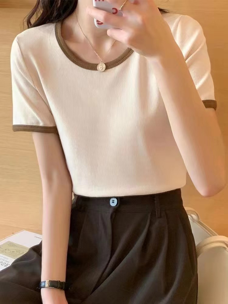 糖果色短袖t恤女夏季新款設計感百搭小眾修身短款正肩上衣