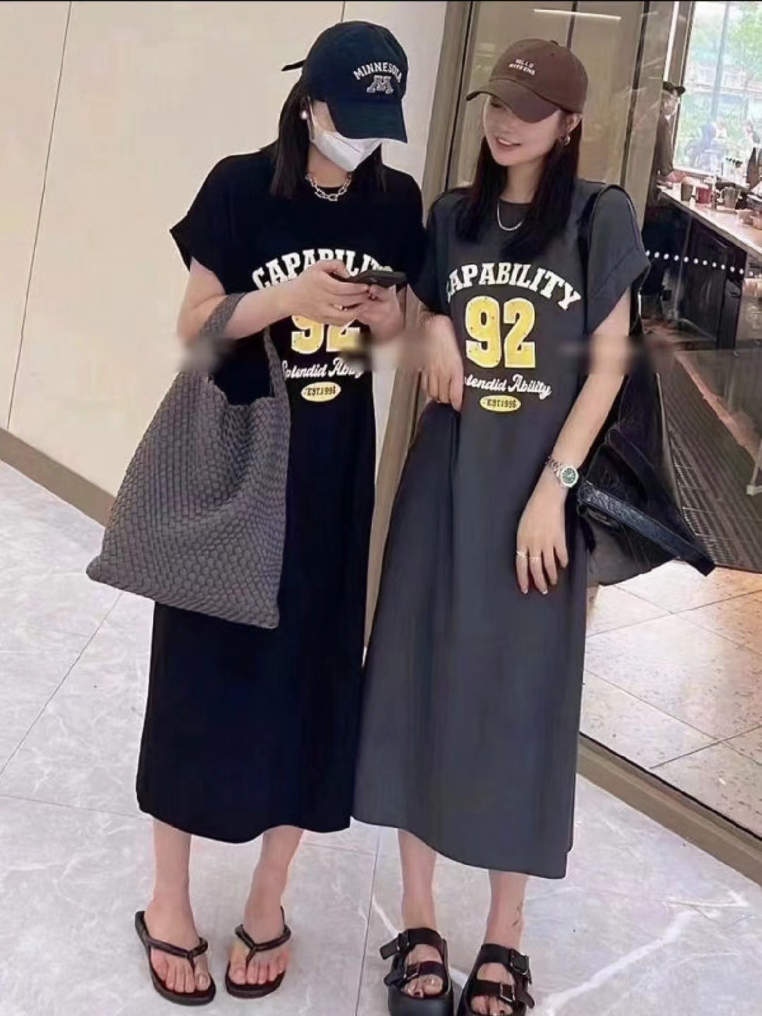夏季新款寬鬆2024字母印花A字裙時尚韓版百搭休閒短袖T恤裙懶人裙