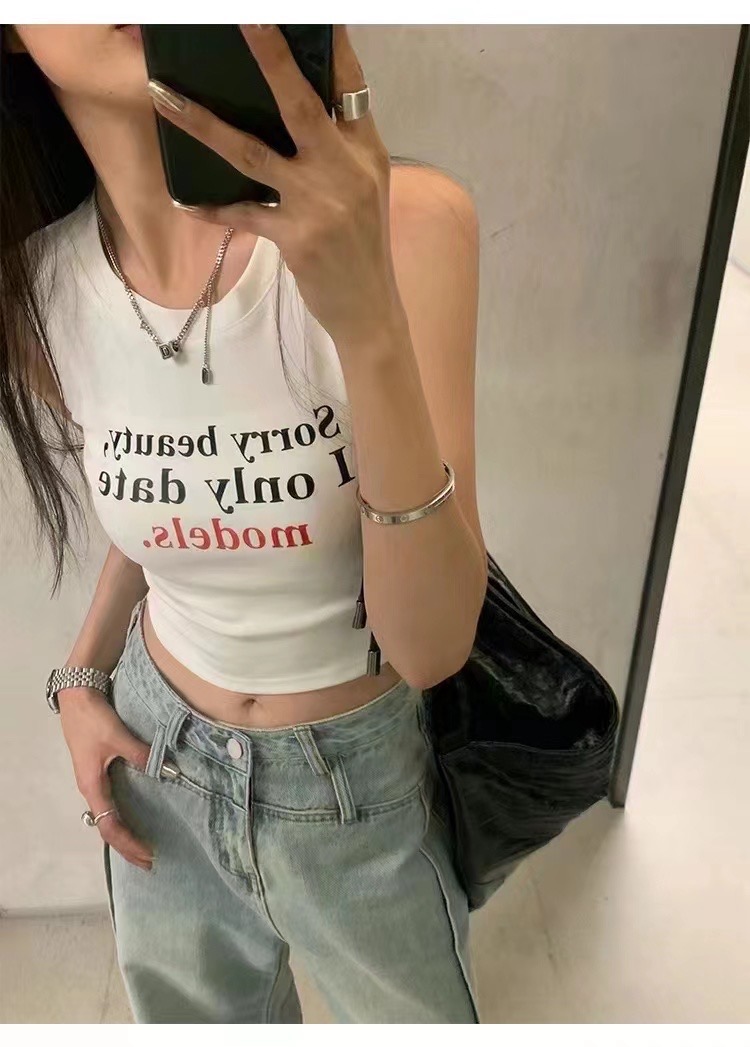辣妹休閒小背心女夏外穿美式復古短款無袖坎肩甜辣小上衣