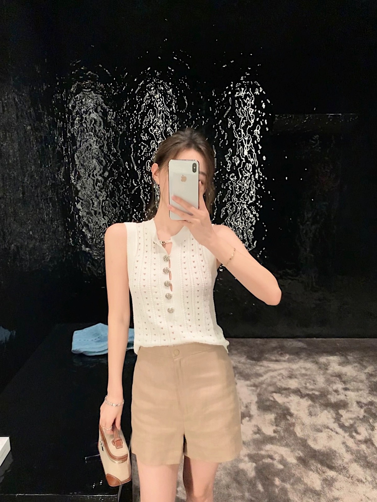 Lilylikes「old money氣質套裝」重工牛奶絲絞花鏤空背心亞麻上衣