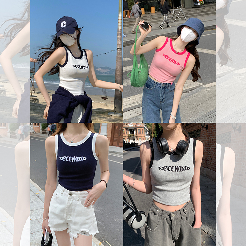 粉色短款小吊帶背心女內搭夏針織工字無袖t恤打底上衣外穿