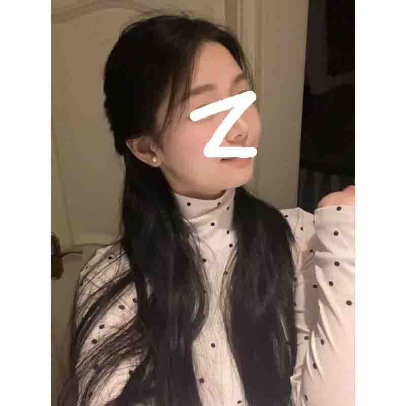 波點套頭T恤女早春新款小個子高領修身內搭上衣女