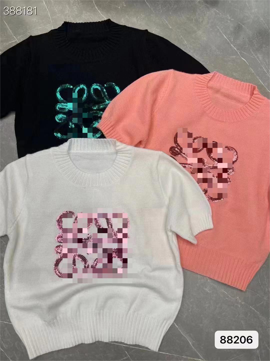 夏季新款韓版高級感圓領亮片刺繡百搭短袖上衣女