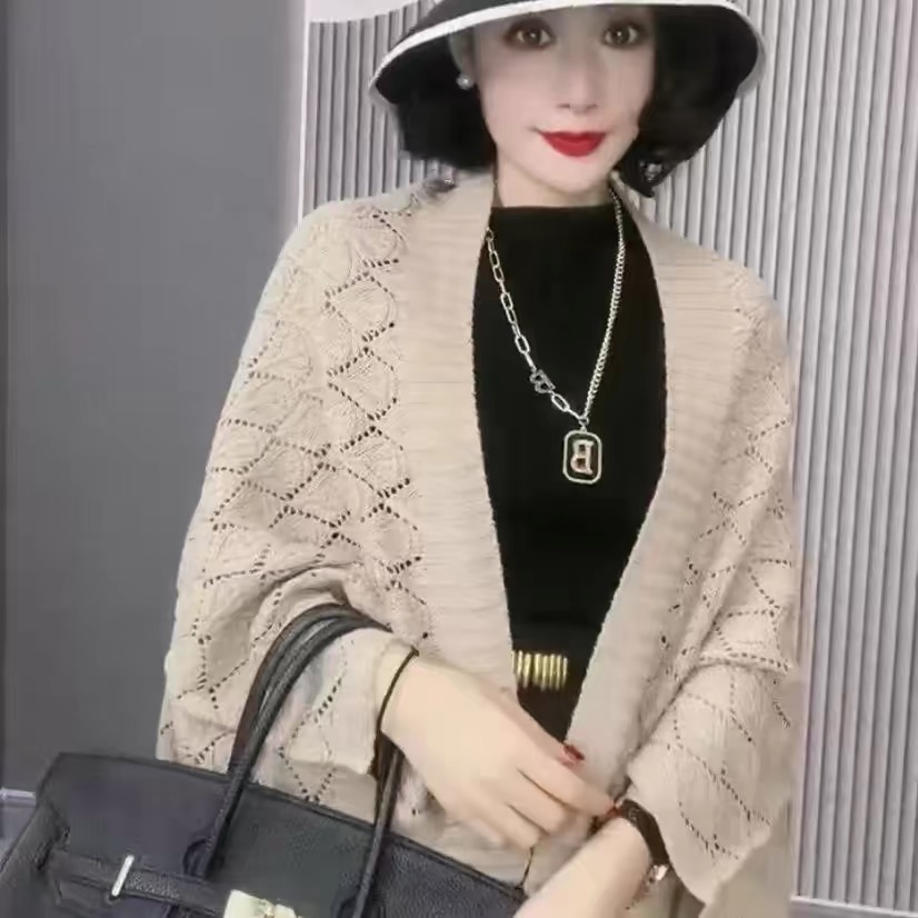 鏤空開衫披肩春季新款慵懶外穿毛衣女寬鬆韓版秋冬搭配旗袍的外套