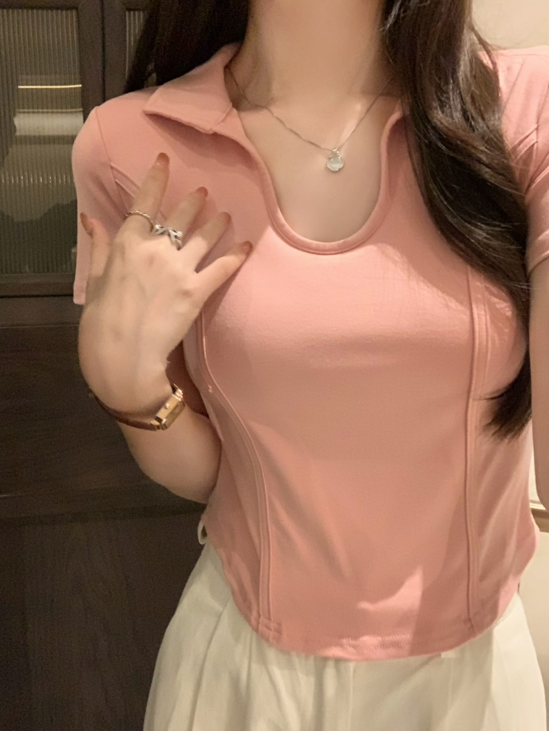 實拍40支純棉 2024夏裝短袖t恤女美式微胖魚骨設計感甜辣上衣