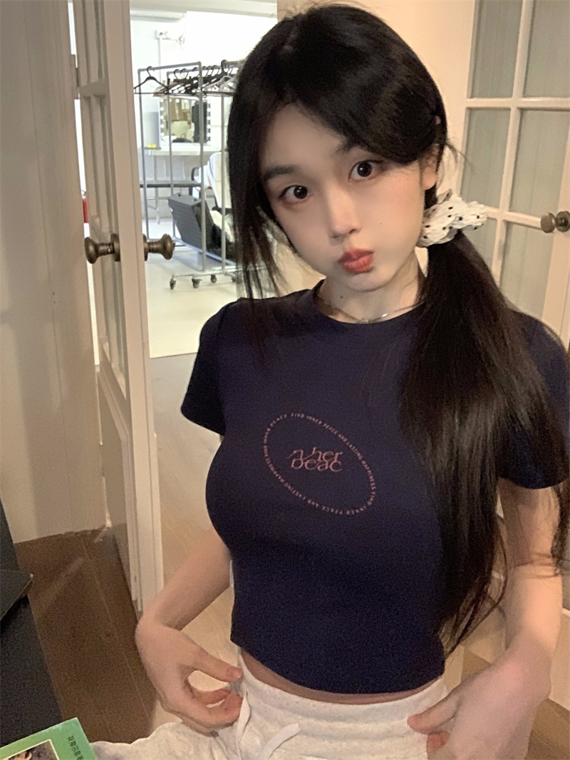 實拍  美式短款修身短袖T恤