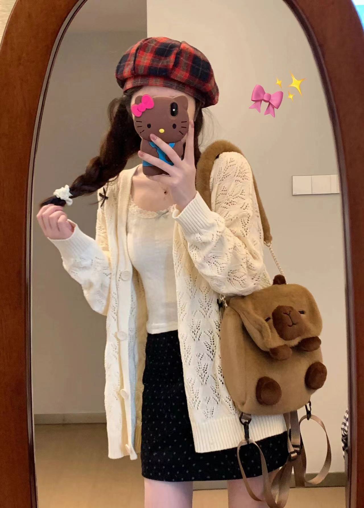 College style long-sleeved sweater for women in spring versatile slimming top with bow-knot hollow knitted cardigan jacket