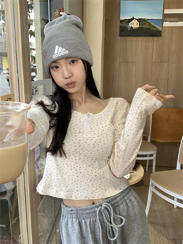 實拍~韓系鬼馬少女bm碎花可愛短款上衣T恤