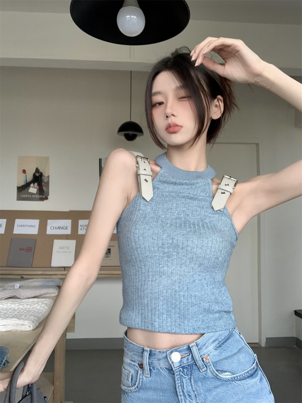 夏掛脖純欲風吊帶背心女2024年新款設計感小眾辣妹露背針織
