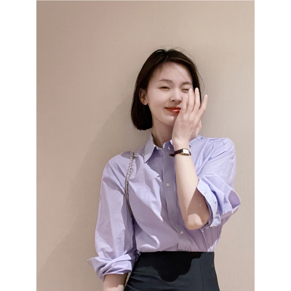 溫柔系紫色襯衫女韓系設計感疊穿寬鬆百搭別致襯衣
