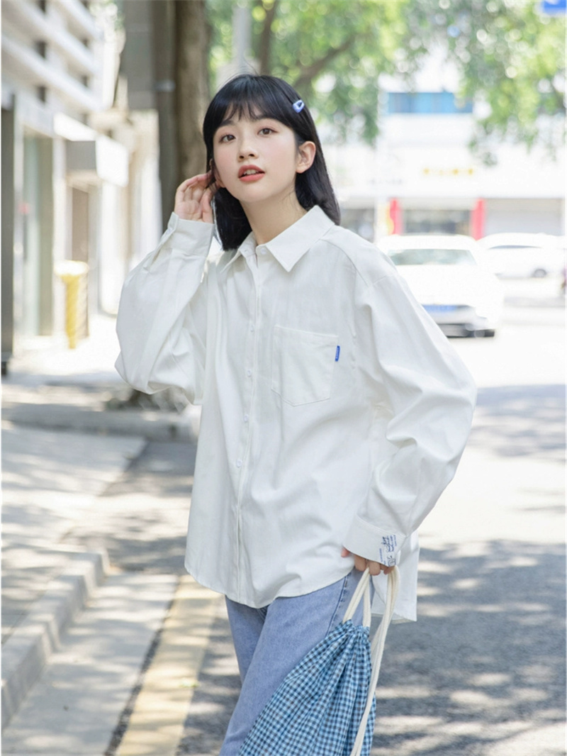 白襯衫女長袖內搭學生學院風純棉立領打底上衣小個子春秋新款
