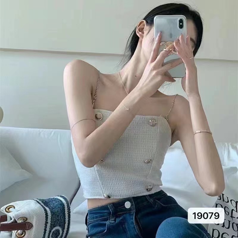 甜辣妹鏈條吊帶小背心女裝23新春夏小香風修身上衣短款內搭打底衫