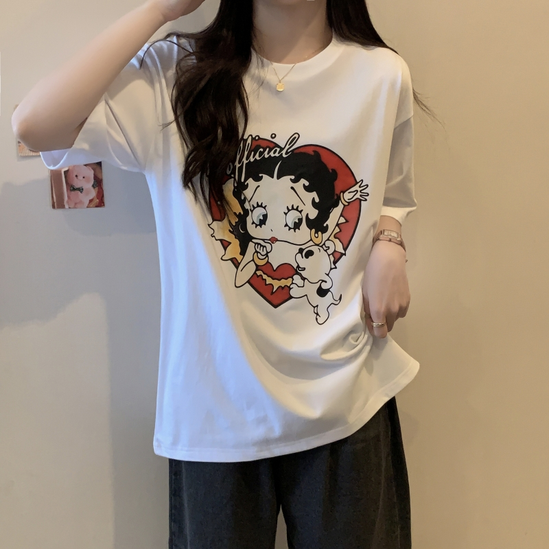 22166# 實拍 100%棉精梳純棉 夏裝短袖T恤女寬鬆韓版