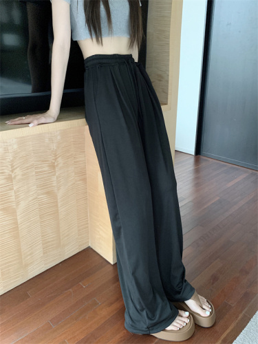 Actual shot of ice silk wide-leg pants for women in spring and summer high-waisted floor-length cool pants straight casual sunscreen trousers