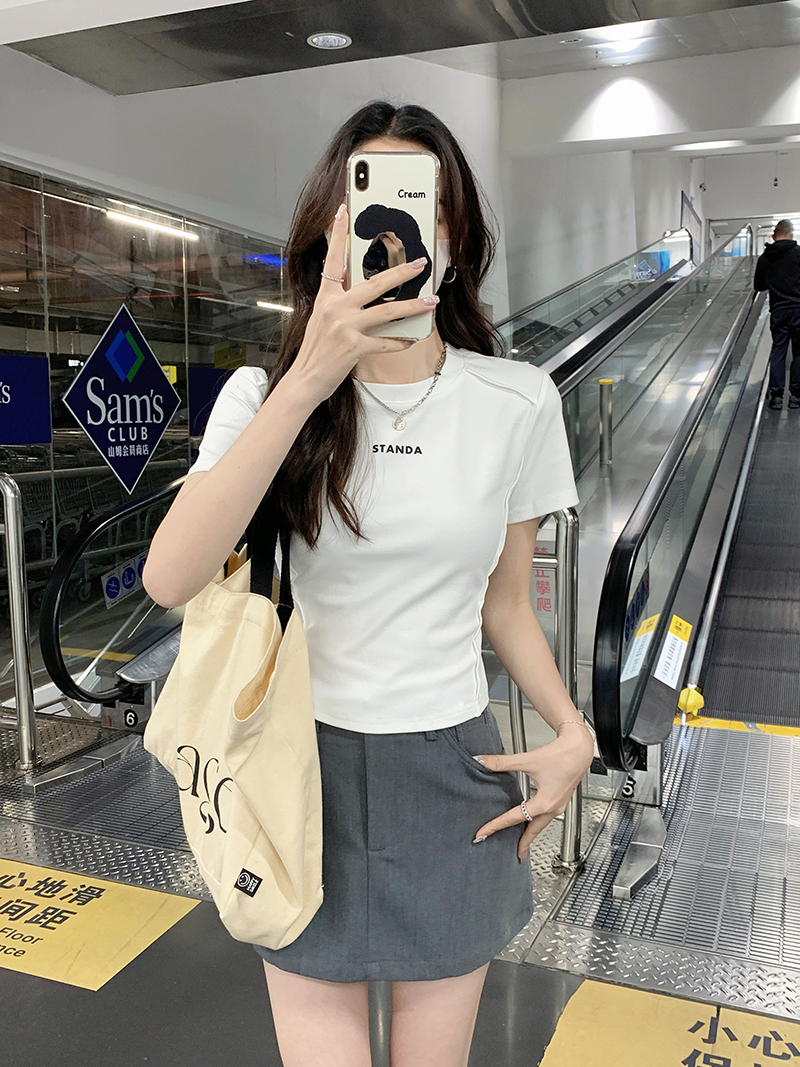 實拍新款純棉螺紋短袖t恤女上衣修身短款圓領上衣韓版女裝