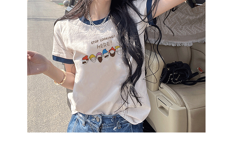 夏季新款短袖t恤七個小矮人動漫印花國潮休閒百搭氣質上衣女