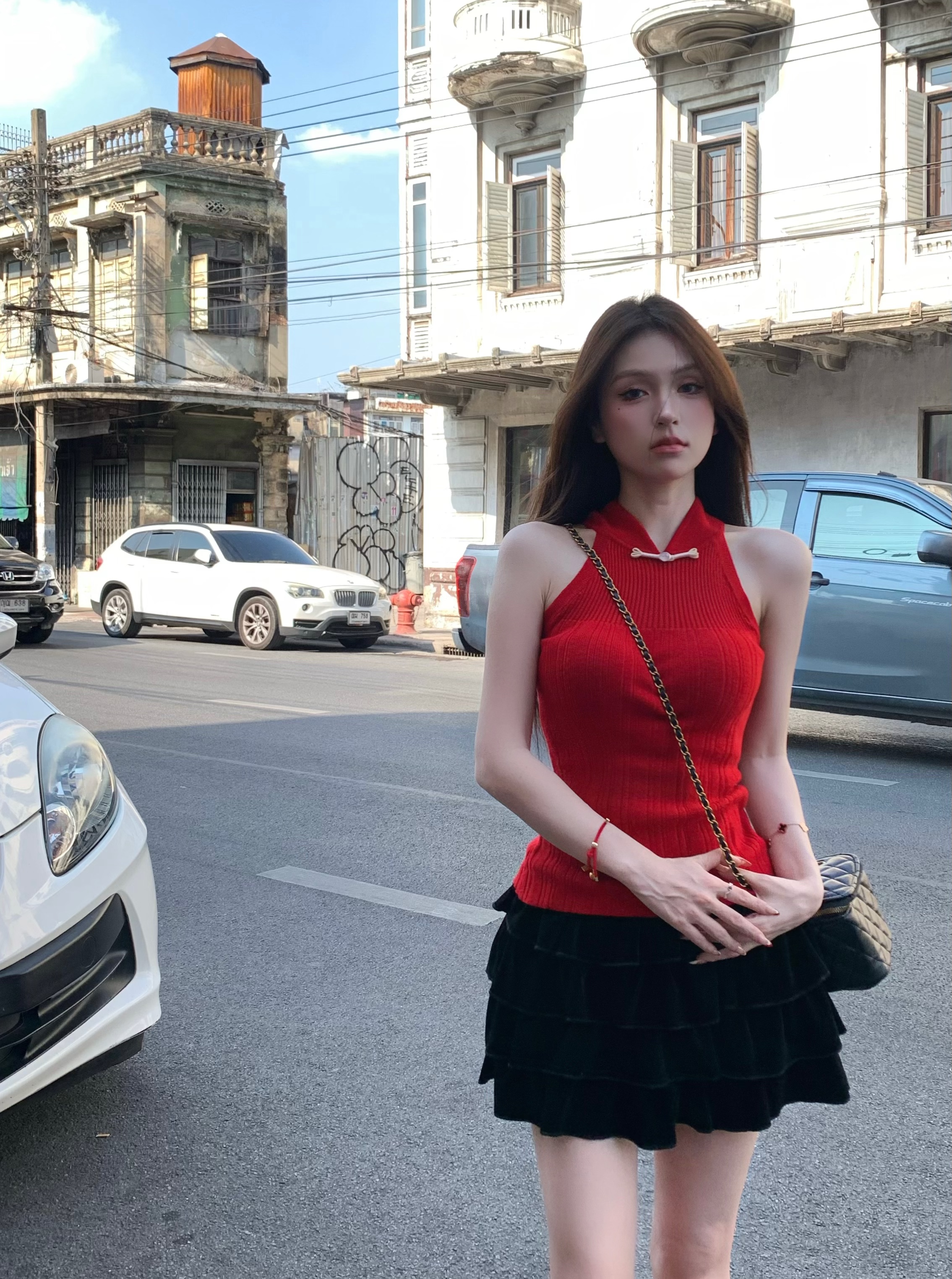 Actual shot of Lingqi Daji, Chinese-style knitted style sleeveless new Chinese camisole top