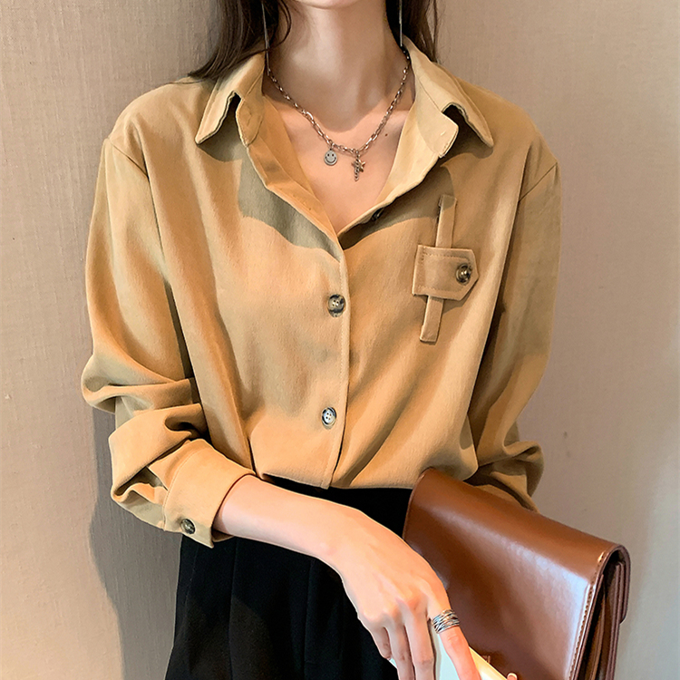 襯衫女春秋百搭顯瘦設計感小眾上衣寬鬆加厚長袖疊穿磨毛打底襯衣