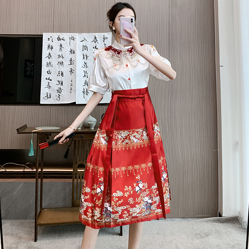 實拍 新中式敬酒服紅色馬面裙訂婚服小個子短款套裝2024夏季日常